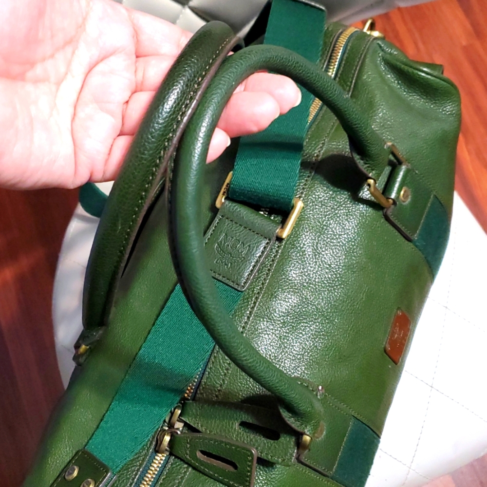 MCM Olive Green Leather Travel Bag - Picture 14 of 17